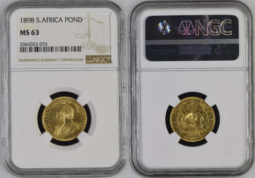 South Africa 1898 Pond Paul Kruger pre Boer War ZAR gold coin MS63