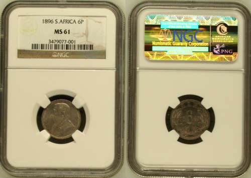 South Africa 1896 6 Pence Paul Kruger pre Boer War ZAR MS61