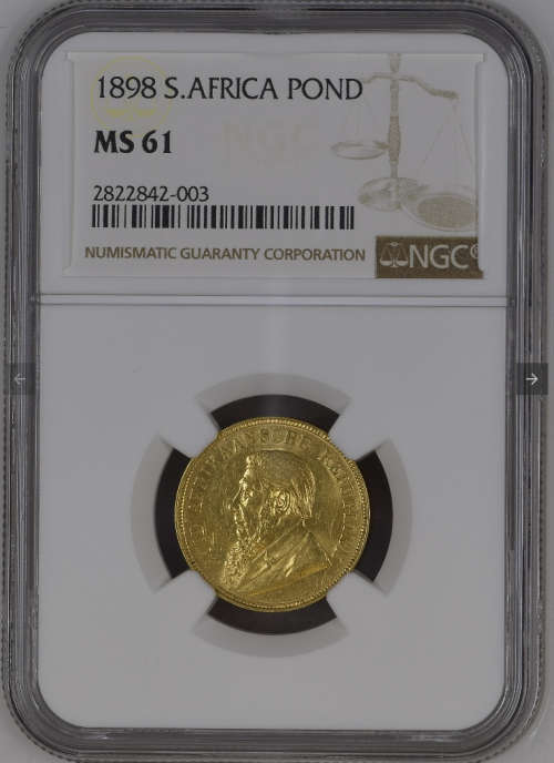 South Africa 1898 Pond Paul Kruger pre Boer War ZAR gold coin MS61