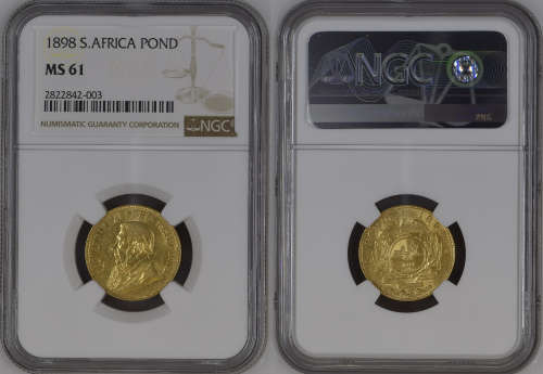 South Africa 1898 Pond Paul Kruger pre Boer War ZAR gold coin MS61
