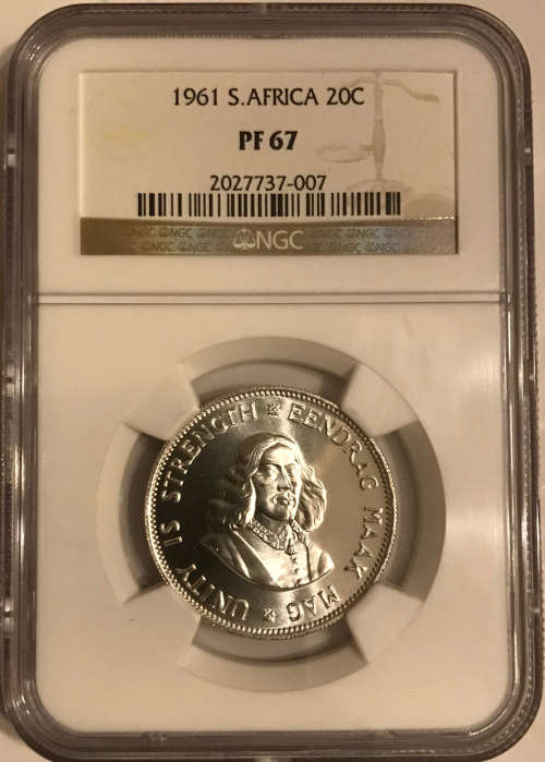 South Africa NGC 1961 20c Twenty Cent High Grade Proof