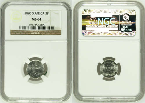 South Africa 1896 3 Pence Paul Kruger pre Boer War ZAR MS64
