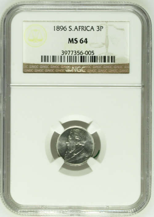 South Africa 1896 3 Pence Paul Kruger pre Boer War ZAR MS64