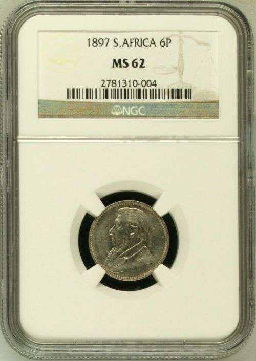 South Africa 1897 6 Pence Paul Kruger pre Boer War ZAR MS62