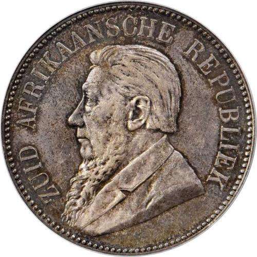 South Africa 1892 Crown 5 Shilling Double Shaft Paul Kruger pre Boer War ZAR AU53