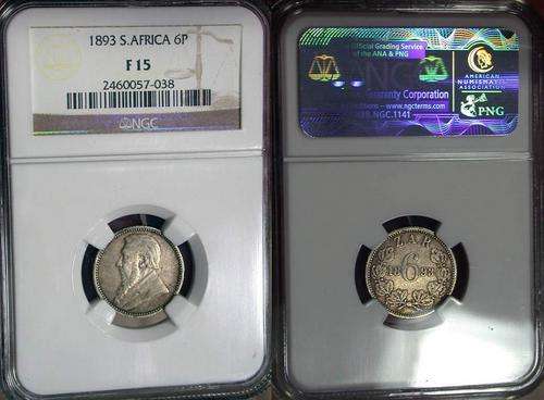 1893 ZAR South Africa 6 PENCE NGC F15