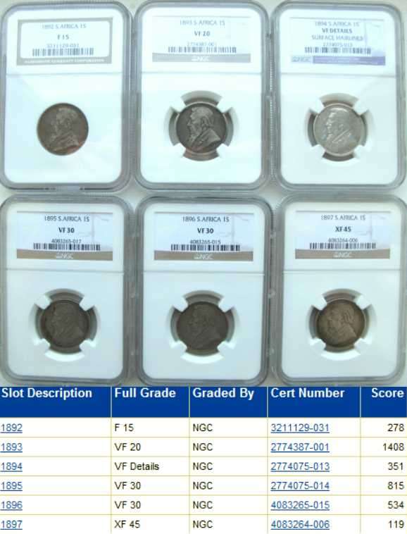 South Africa ZAR 1892,1893,1894,1895,1896,1897 1 Shilling Complete NGC Set