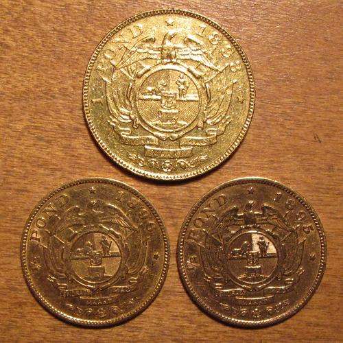 1893 ZAR South Africa pond & 1895 & 1896 half ponde (3 gold Coins)