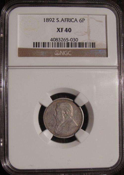 South Africa 1892 ZAR 6 Pence XF40