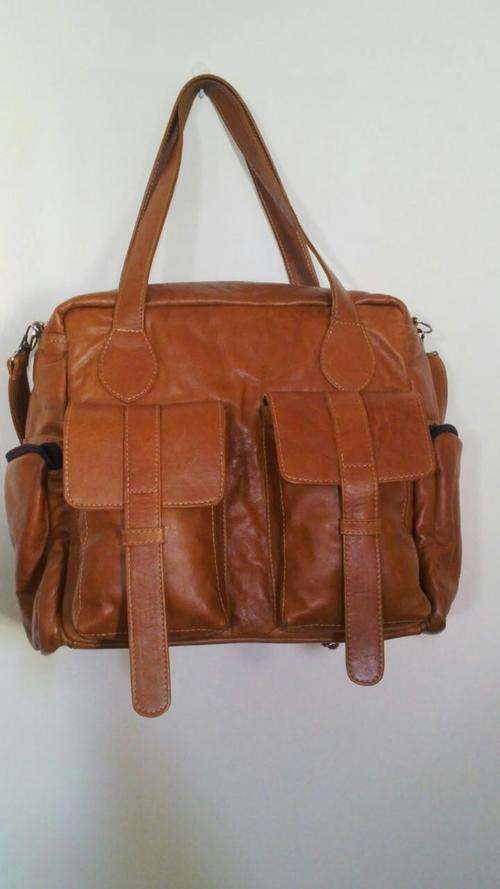 Eli Butterscotch leather nappy bag/overnight bag