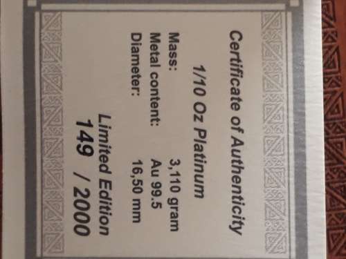 PLATINUM 1/10TH OZ DE KLERK COIN