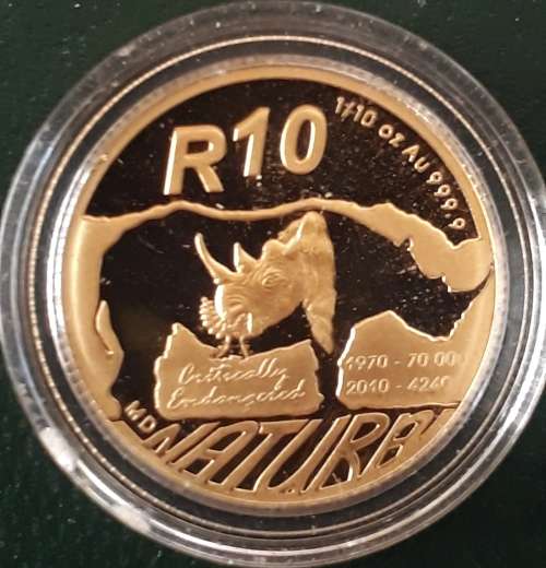 GOLD NATURA 1/10 OZ GOLD COIN, RHINO