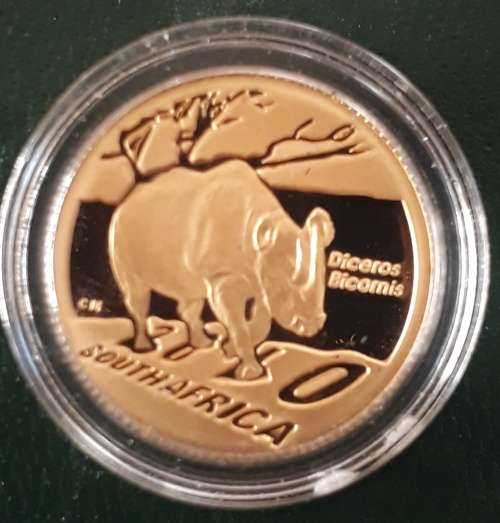 GOLD NATURA 1/10 OZ GOLD COIN, RHINO