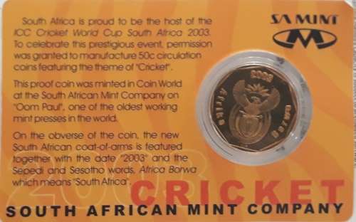 2003 CRICKET WORLD CUP CRICKET COIN AND CARD STILL SEALED