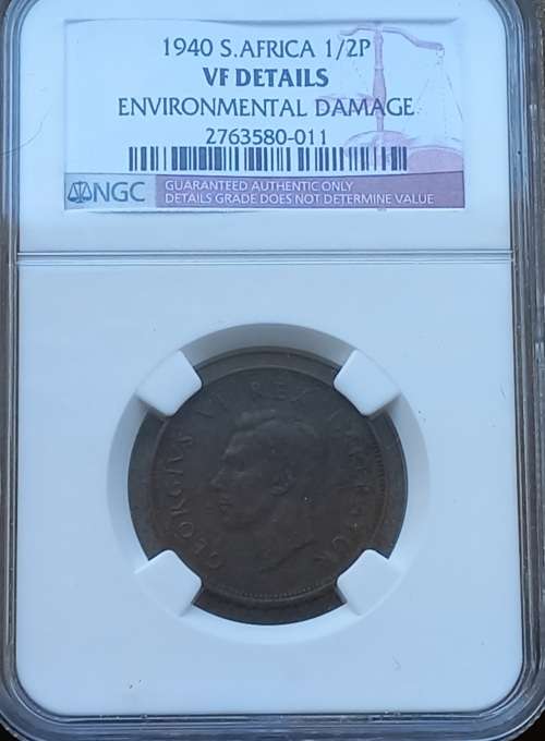 1940 1/2 PENNY NGC GRADED VF ENVIRONMENTAL DAMAGED