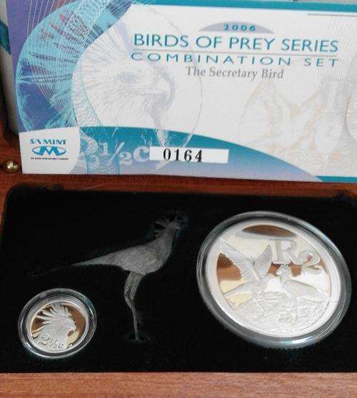BIRDS OF PREY PROOF 2006 SECRETARY BIRD COMBINATION SET SET WITH WOODEN BOX AND COA!!