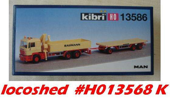 1in87 H0 scale MAN Truck w. crane + flat trailer 240x32x38mm NEW assembly KIT  #H013586Kibri