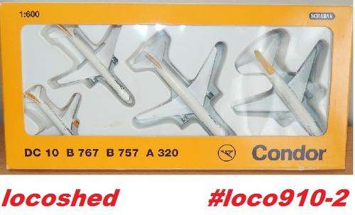 Boeing737-300, Boeing727-200, AirbusA320, McDonald DC10-30, Condor, 1in600, Schabak, NEW #loco908-2