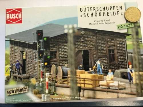 H0 gauge Goodshed "SCHOENHEIDE" (140x140x74mm h) genuine timber building kit H0.1-87.HO 7/Busch.1422