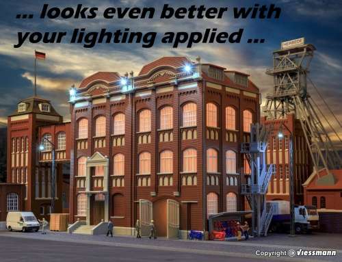 H0 gauge Mine Management Offices + Workshop (270x150x220mm h) bdg kit, H0.1-87.HO 8/Kibri.9848