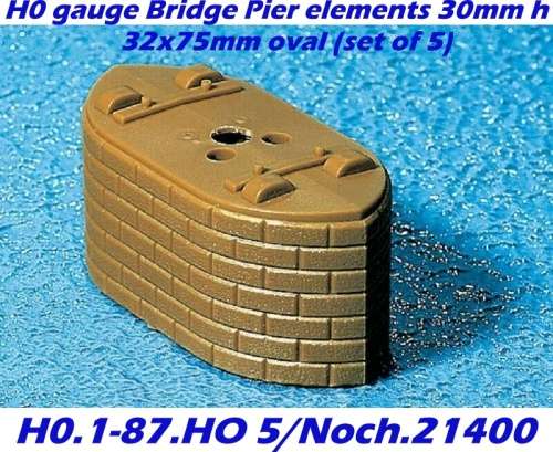 H0 gauge Bridge Pier elements 30mm h x32x75mm oval (set of 5) H0.1-87.HO 5/Noch.21400
