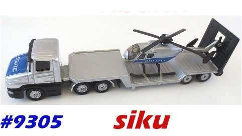Scania Lowbed w. Police Helicopter silver + blue H01/87 siku 1610 NEWinBlister #9305 siku