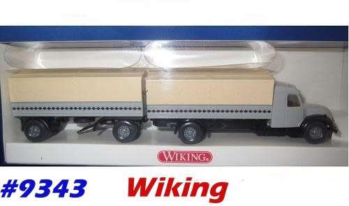 Magirus Merkur S 7500 tarped truck+trailer grey H0+1/87_Wiking NEW+boxed #9343 Wiking