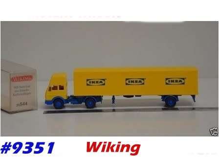Mercedes-Benz horse +1-axle IKEA trailer yellow H01/87 Wiking NEW+boxed #9351 Wiking