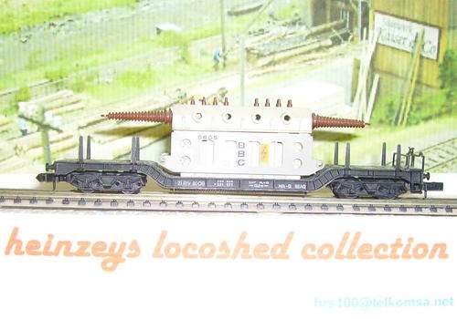 N gauge LowBed WELL WAGGON + heavy-lift transformer load, dbl. bogie, 135mm length