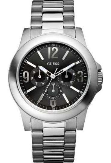 BRAND NEW Guess Gents Stainless Steel Silver Chronograph Watch Black Dial  **Classic Timepiece**