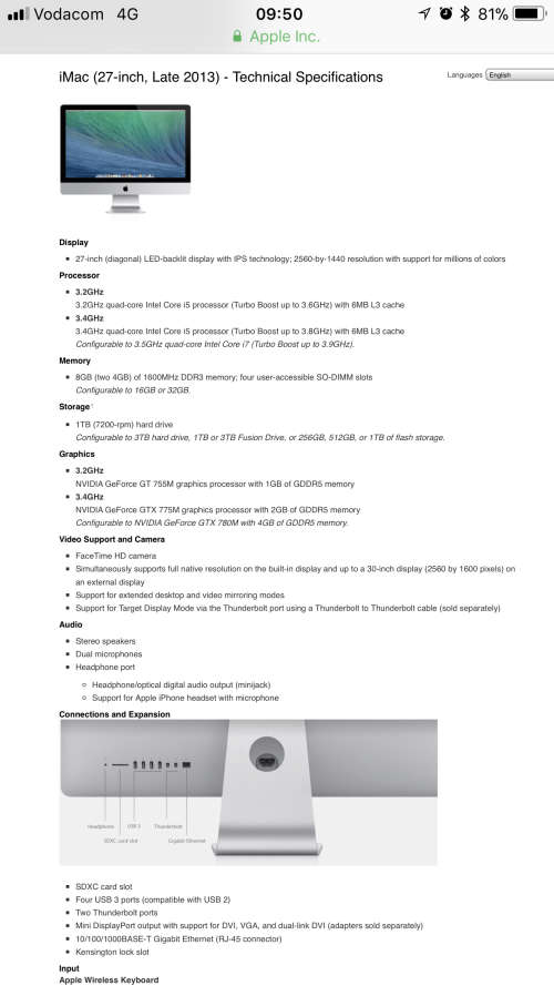 Imac 27inch late 2013 model