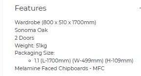 2 Door Wardrobe - Sonoma Oak