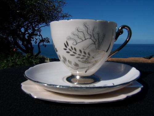 SHELLEY TRIO - Base Colour is a Pale Baby Pink with Metalic Silver Decoration Overlay