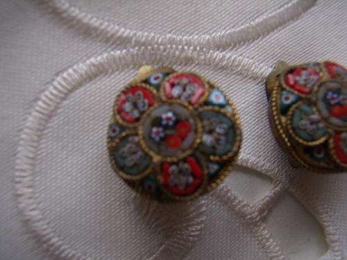 Micro Mosaic Clip on Earings - 1940's / 50's with brass back. Excellent Condition
