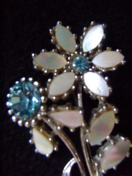 Pale Blue Floral Inlaid with Mother of Pearl and Blue Diamante