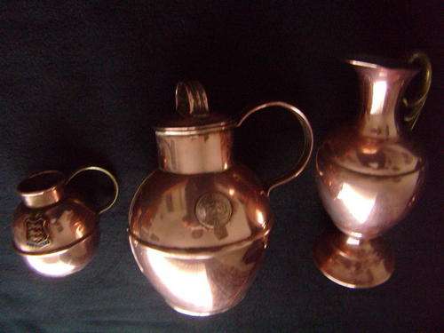 Copper - Win 3 Lovely Vintage Copper Items for 1 Bid -  2 are16cm Tall and one 7cm. HAND MADE