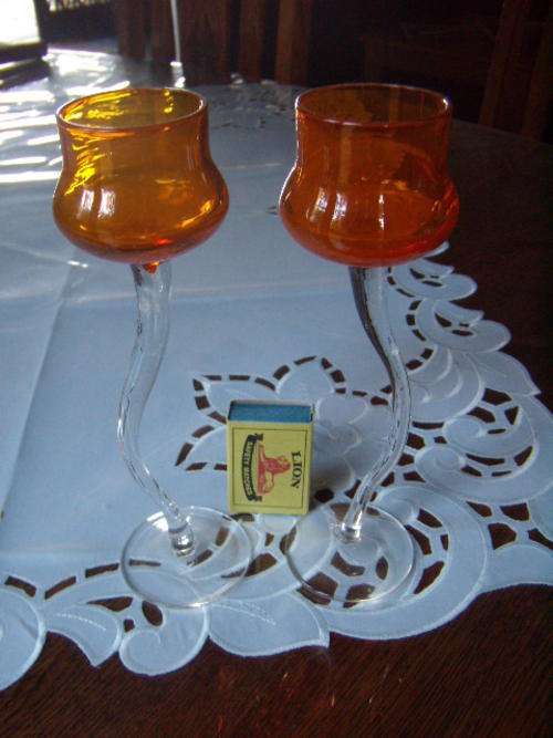 Pair of Orange Long Stem Vases ***Excellent Condition***