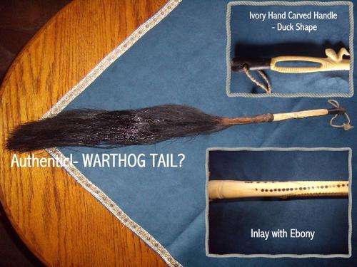 HAND MADE AFRICAN CURIO - IVORY & EBONY INLAY, AUTHENTIC TAIL SWISH