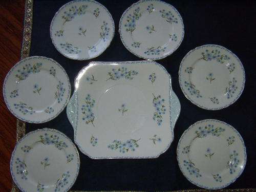 Shelley 7 Piece Lunch Set "Blue Rock" Pattern Excellent Condition