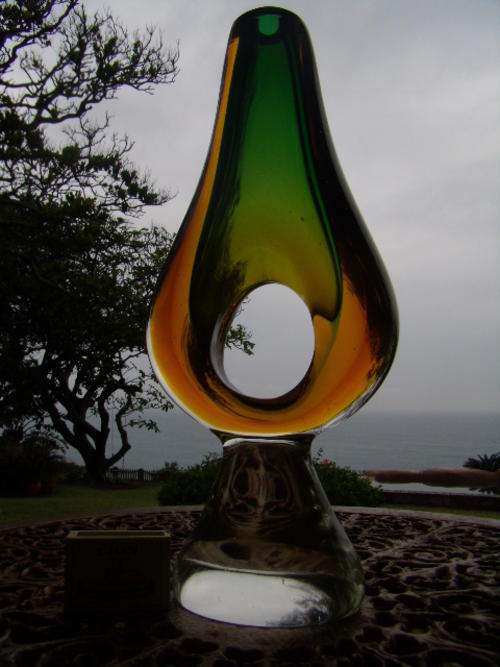 Stunning Murano Art Deco Vase - Weight is 2.5kg's Tripple case - Green, Amber & Clear. Excellent Con