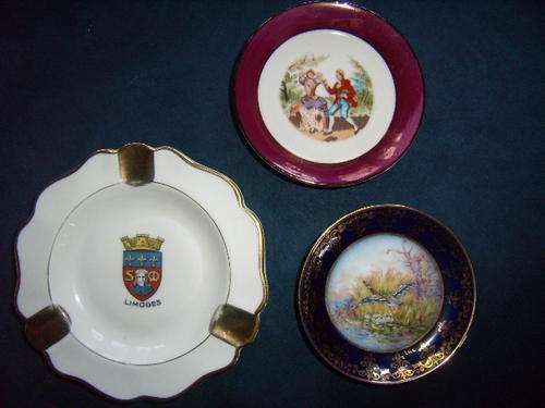 Limoge Lot - 2 x Pin Dishes & 1 x large Limoge Ashtray - Wonderful Condition - No Chips, restoration