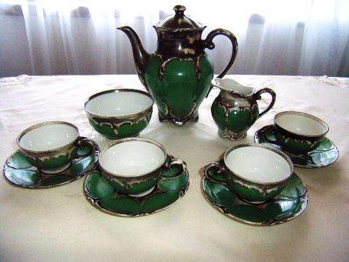 1920's Sterling Silver Porcelain Tea Set with mark - Sterling Silver