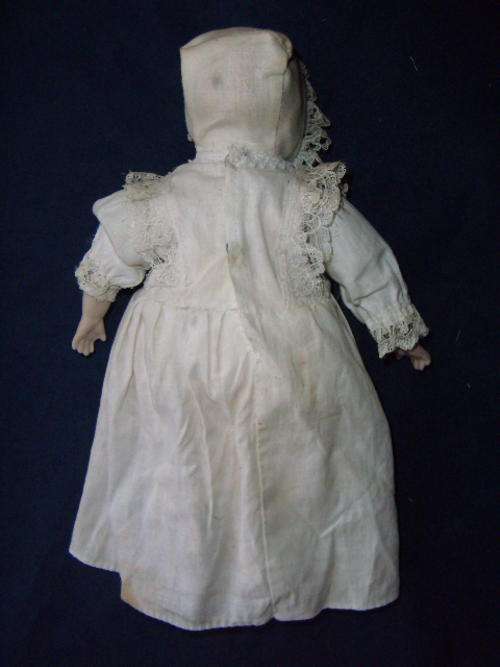 Vintage HAND MADE PORCELAINE DOLL - 26cm - Makers Mark on Neck - Voortrekkers Clothing