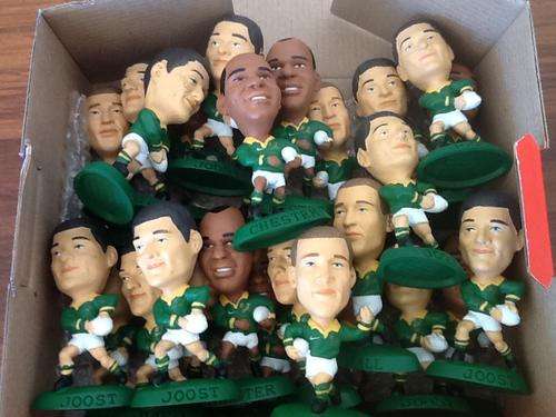 A box of 30 South African rugby Shell headliner figurines