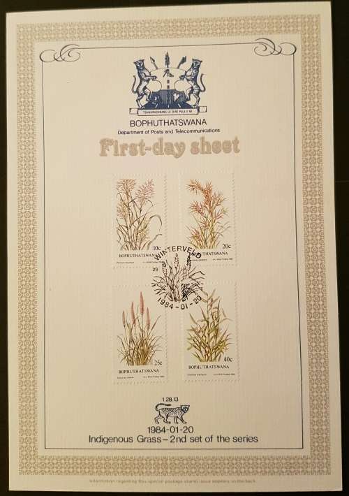 Bophuthatswana postage stamps, first day sheet, 1984, Indigenous grasses