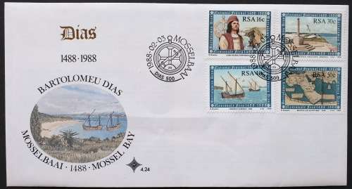 South African first day cover for the 500 year Bartolomeu Dias commemoration in Mosselbay,1988