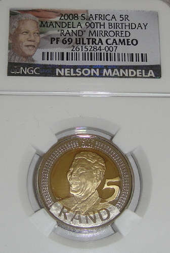 2008 Mandela 90th Birthday R5: NGC graded PF69 ULTRA CAMEO