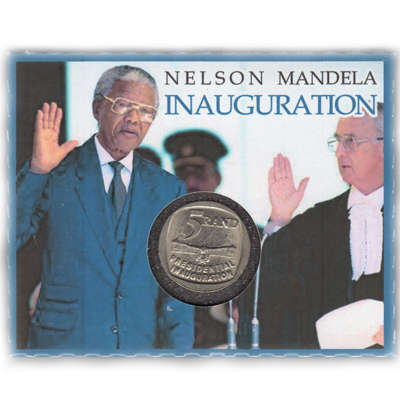 Mandela Inauguration Five Rand - R5 1994 AU58-MS63 Potential