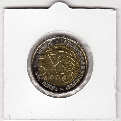 20 Years Of Democracy Five Rand - R5 2014 - Uncirculated In 2 x 2 Coin Flip