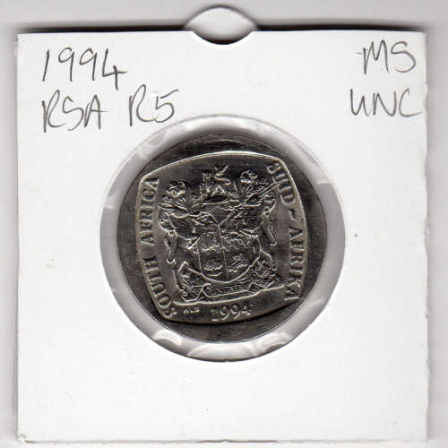 Nelson Mandela Inauguration Five Rand - R5 1994 - Uncirculated In 2 x 2 Coin Flip